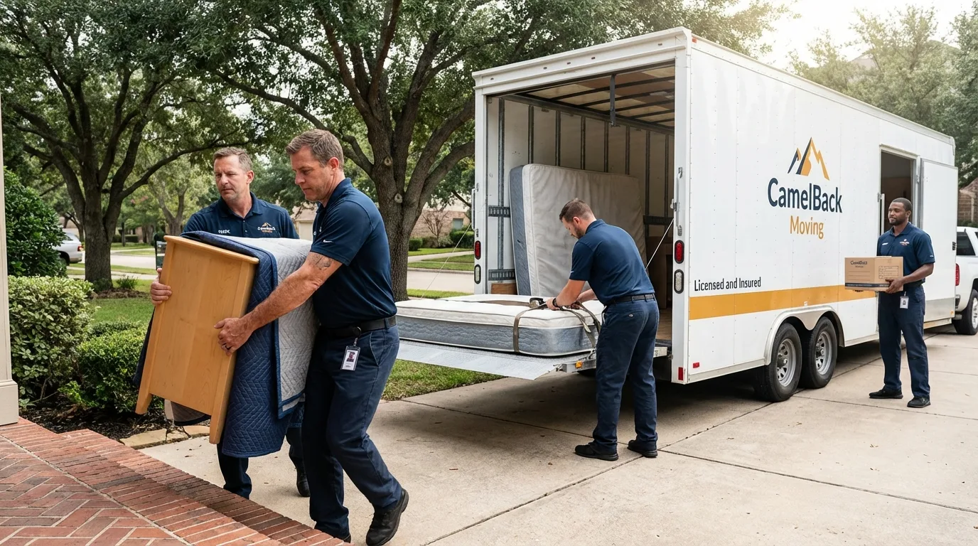 Crew loading residential truck for cross-state move from Dupree, SD