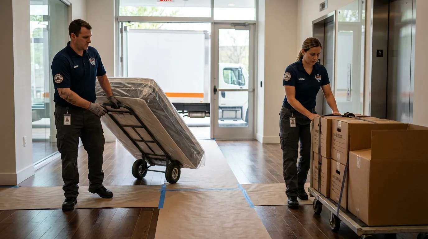 Professional apartment movers loading elevator in Dupree, SD