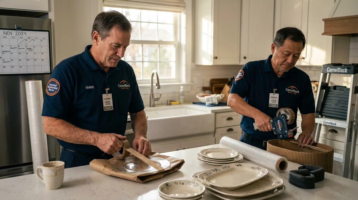Professional crew packing kitchen dishware in Dupree, SD